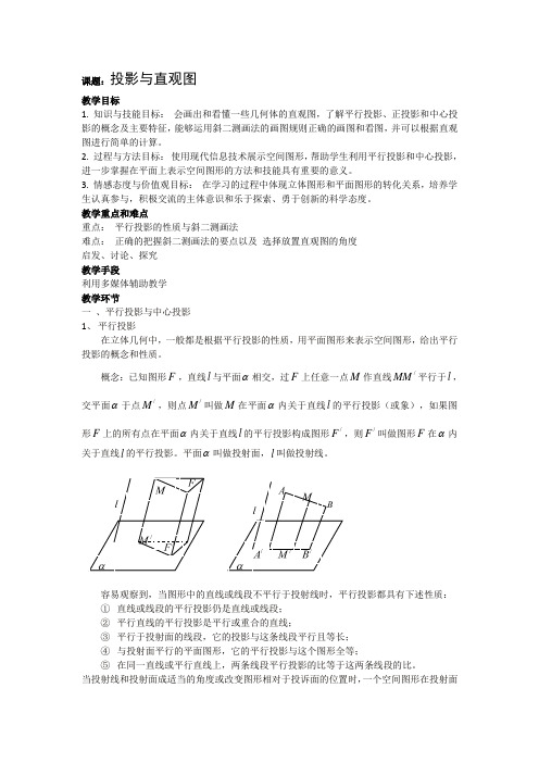 人教B版高中数学必修二《第一章 立体几何初步 1.1 空间几何体 1.1.4 投影与直观图》_1