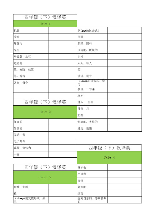 四年级下汉译英单词表(重排版)