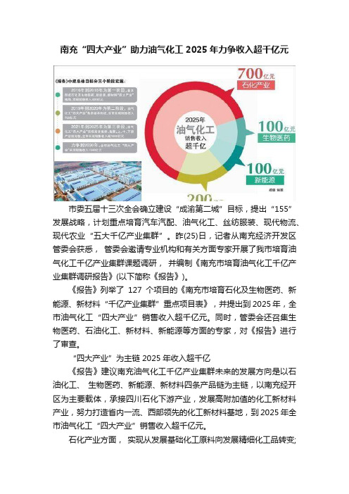 南充“四大产业”助力油气化工2025年力争收入超千亿元