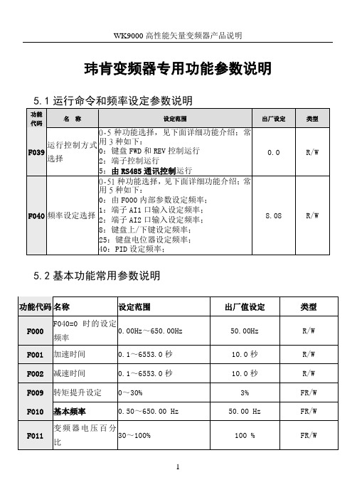 专用功能参数说明