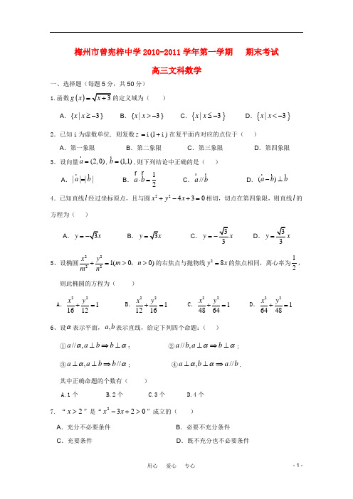 广东省梅州市曾宪梓中学高三数学上学期期末考试(文)新