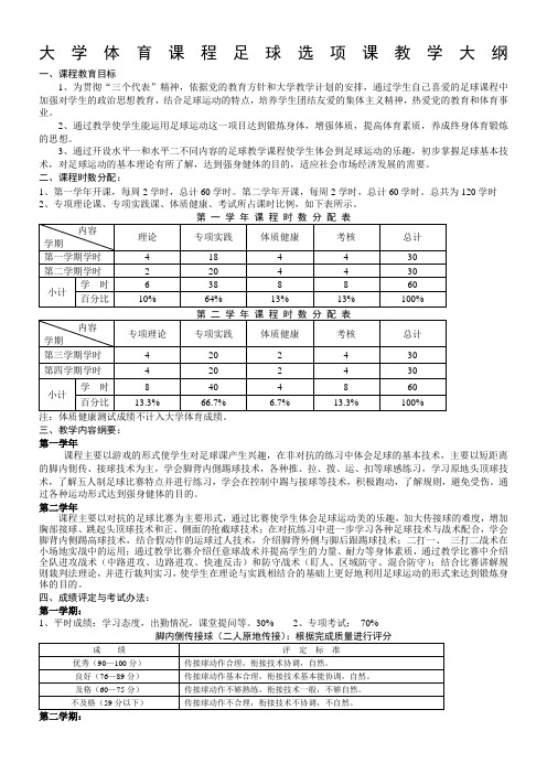 大学体育课程足球选项课教学大纲