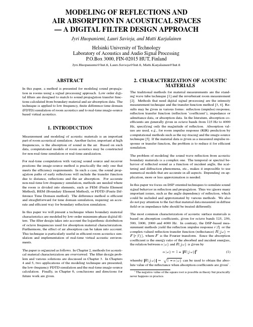 Modelling of Reflections and Air Absorption in Acoustical Spaces – A Digital Filter Design