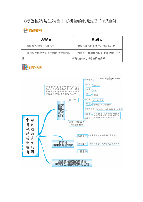 人教版七年级生物上册《绿色植物是生物圈中有机物的制造者》知识全解