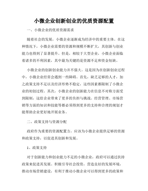 小微企业创新创业的优质资源配置