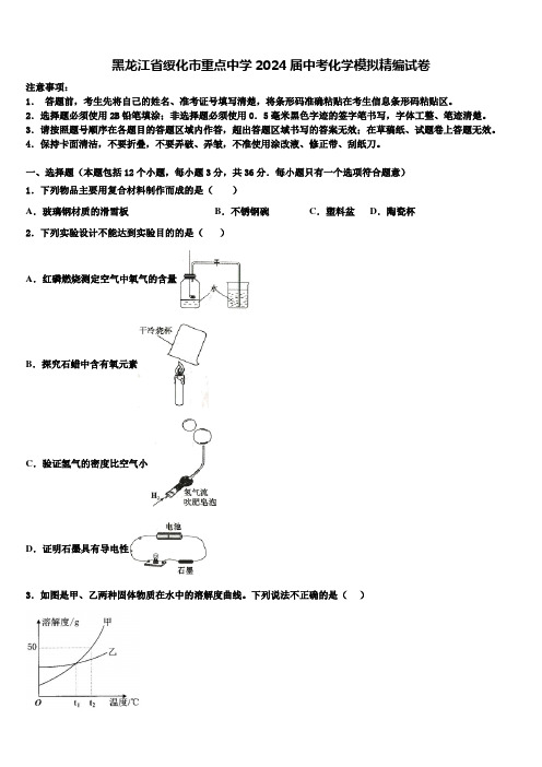 黑龙江省绥化市重点中学2024届中考化学模拟精编试卷含解析