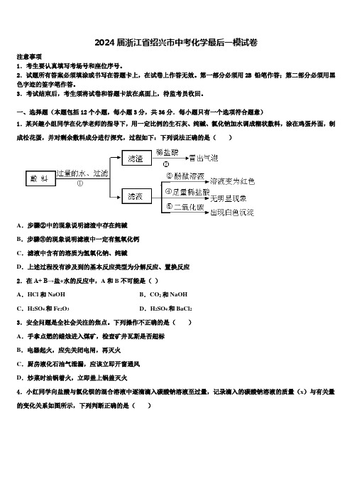 2024届浙江省绍兴市中考化学最后一模试卷含解析