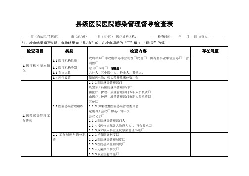 基层医疗机构医院感染督导检查表和调研表