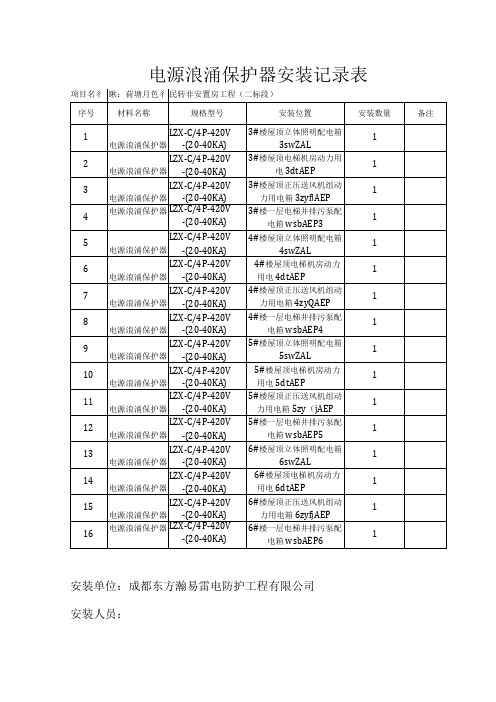 电源浪涌保护器安装记录表2