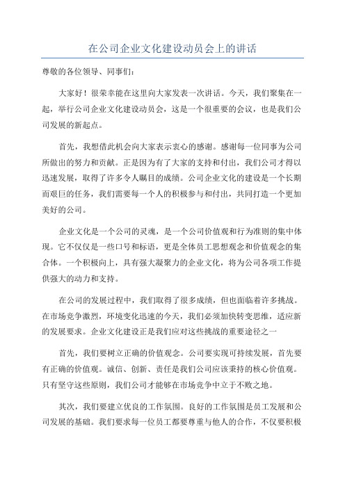 在公司企业文化建设动员会上的讲话