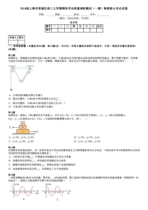 2024届上海市青浦区高三上学期期终学业质量调研测试(一模)物理核心考点试卷