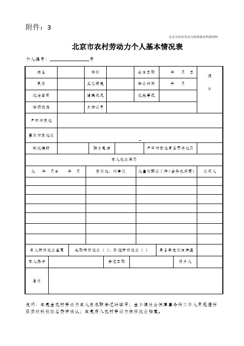 农村劳动力个人基本情况表