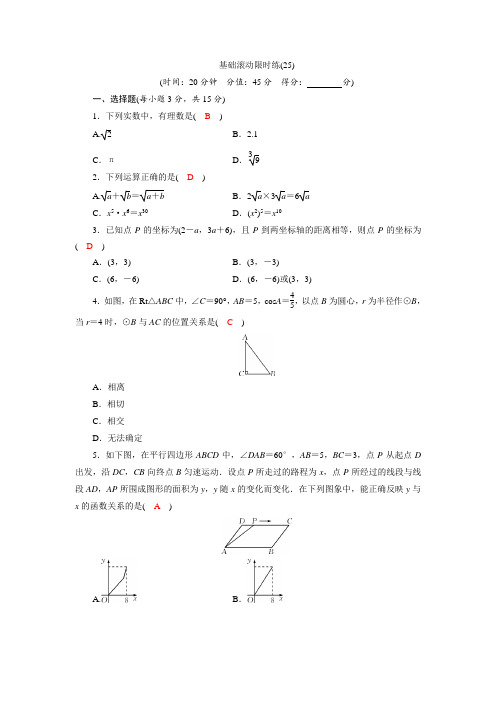 中考数学复习基础训练(有答案)(25)