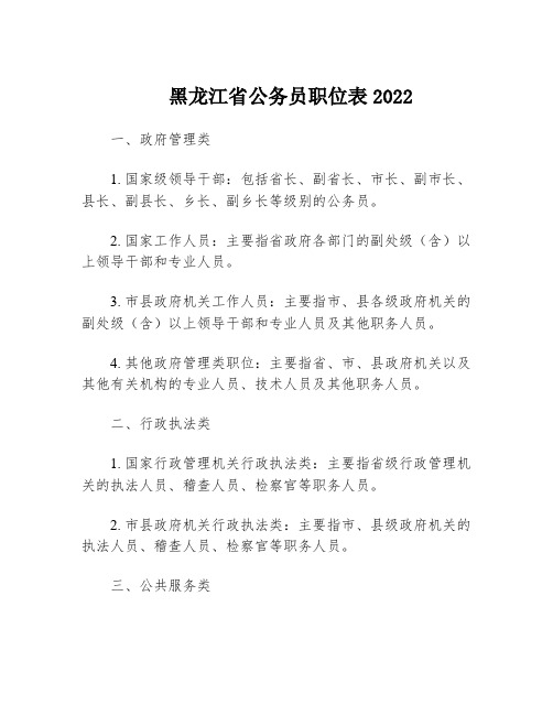 黑龙江省公务员职位表2022