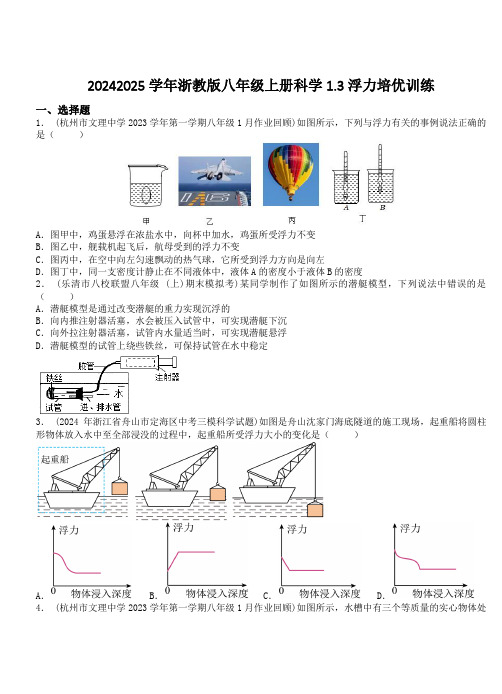 1.3浮力培优训练浙教版八年级上册科学