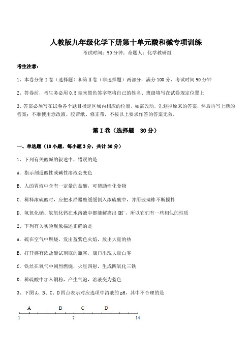 最新人教版九年级化学下册第十单元酸和碱专项训练练习题(含详解)