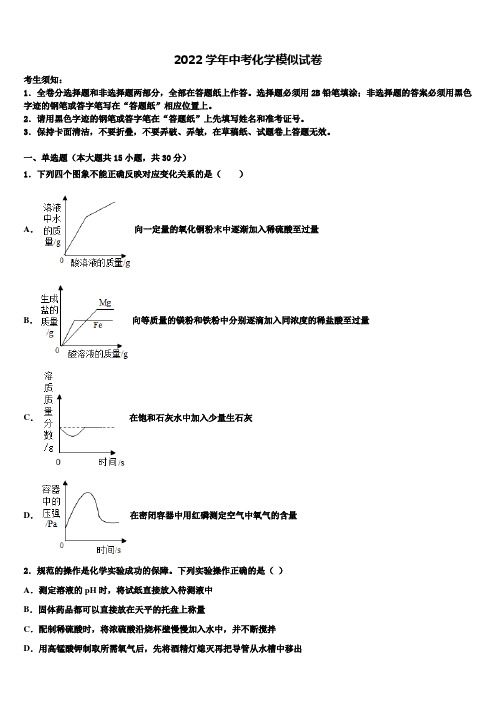 2022年重庆十一中学中考化学仿真试卷(含解析)