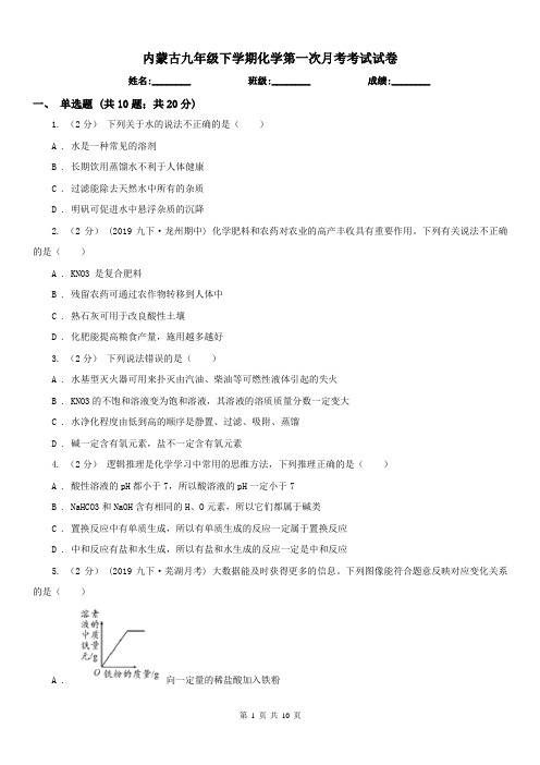 内蒙古九年级下学期化学第一次月考考试试卷