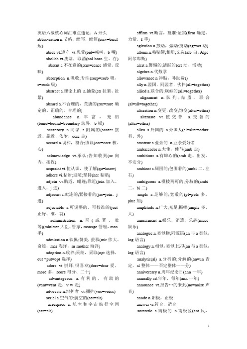 英语六级核心词汇难点速记