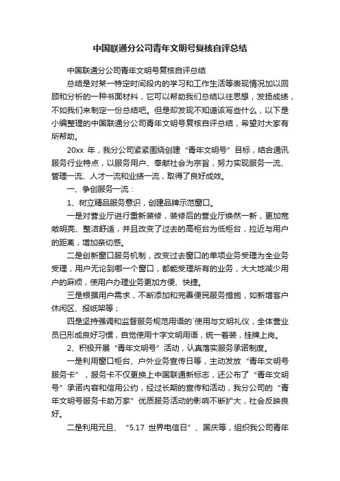 中国联通分公司青年文明号复核自评总结