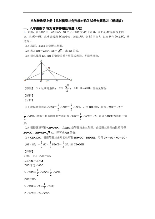 八年级数学上册【几何模型三角形轴对称】试卷专题练习(解析版)