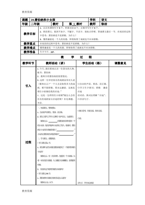 【教育资料】二年级下语文教案-萧伯纳和小女孩_沪教版学习精品