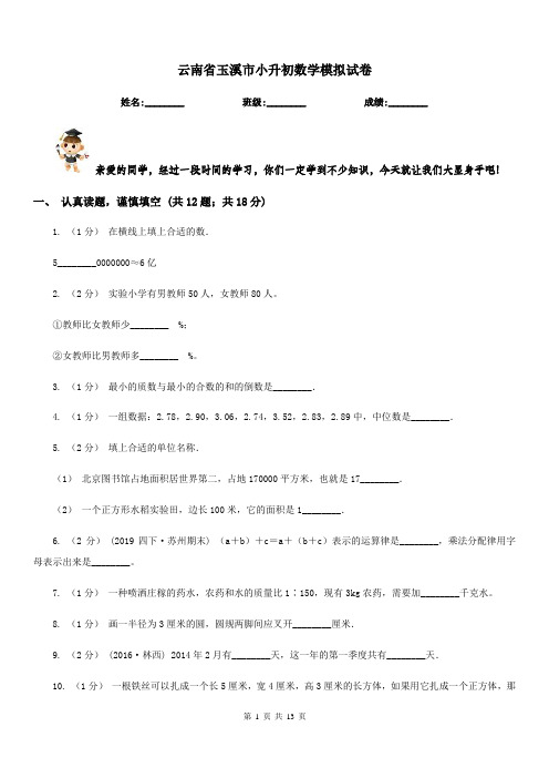 云南省玉溪市小升初数学模拟试卷