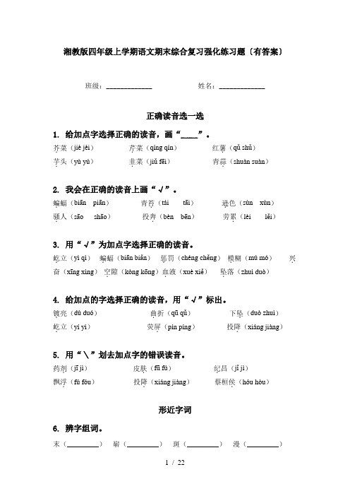 湘教版四年级上学期语文期末综合复习强化练习题〔有答案〕