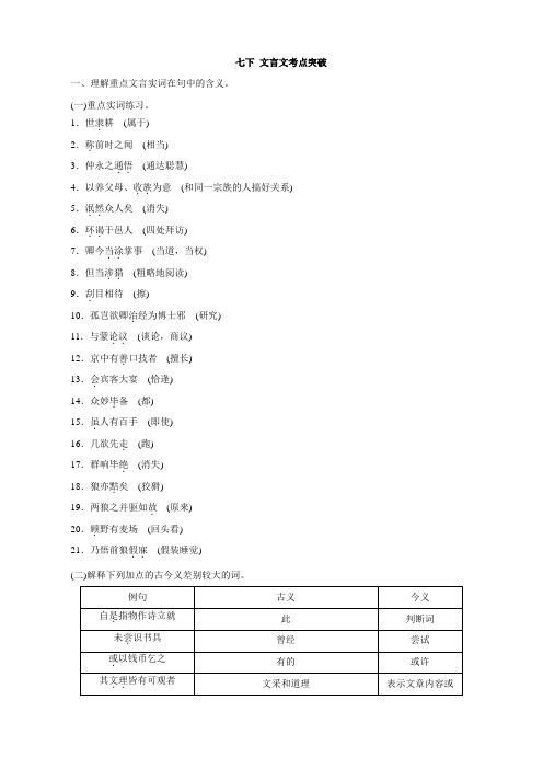 七年级下 文言文考点突破