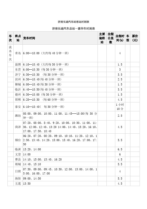 济南长途汽车站客运时刻表