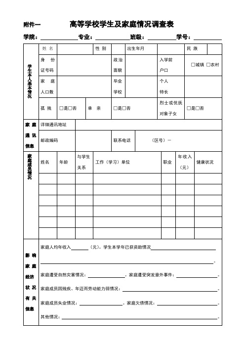 家庭经济困难调查表