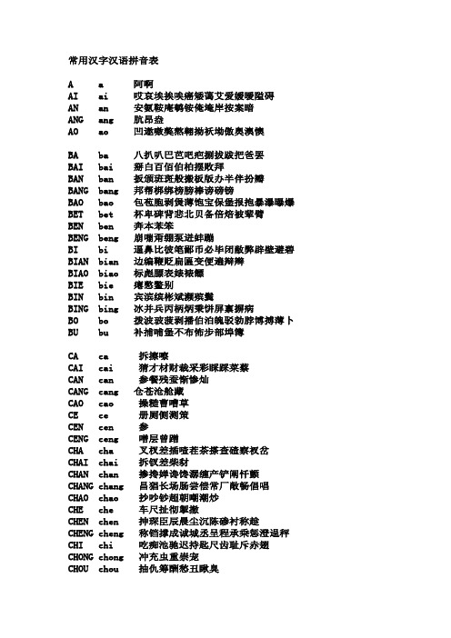 常用汉字汉语拼音表