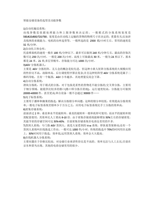 智能仓储设备的选型及功能参数