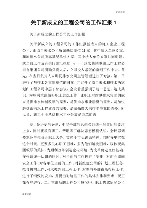 关于新成立的工程公司的工作汇报.doc