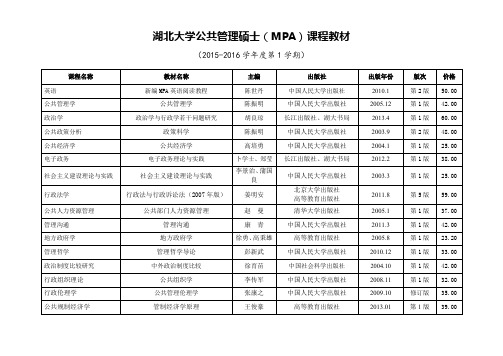 湖北大学公共管理硕士(MPA)课程教材