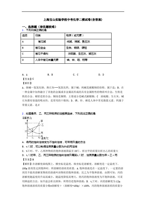 上海宝山实验学校中考化学二模试卷(含答案)