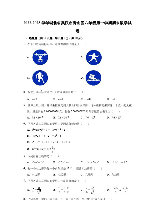 2022-2023学年湖北省武汉市青山区八年级(上)期末数学试卷(含解析)