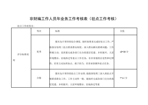 非财编工作人员年业务工作考核表(驻点工作考核)