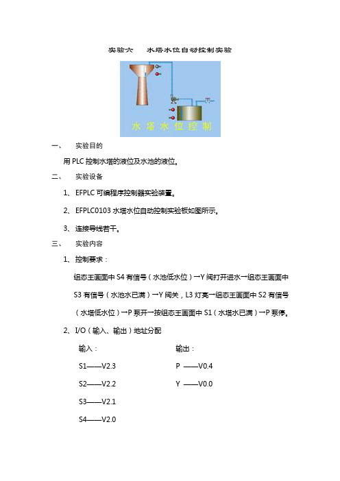 实验六 水塔水位自动控制实验概要