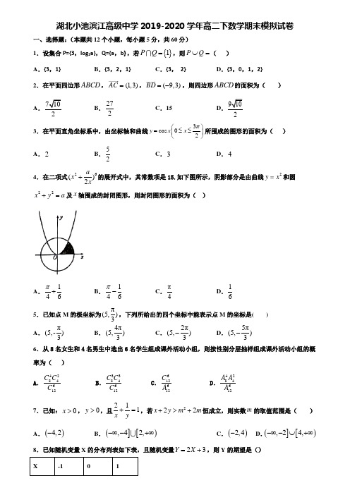 【附15套期末模拟卷】湖北小池滨江高级中学2019-2020学年高二下数学期末模拟试卷含解析