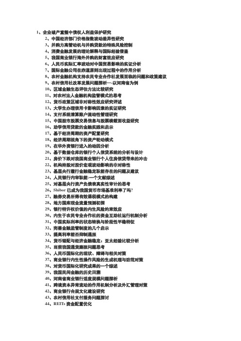 320个金融学专业毕业论文题目参考