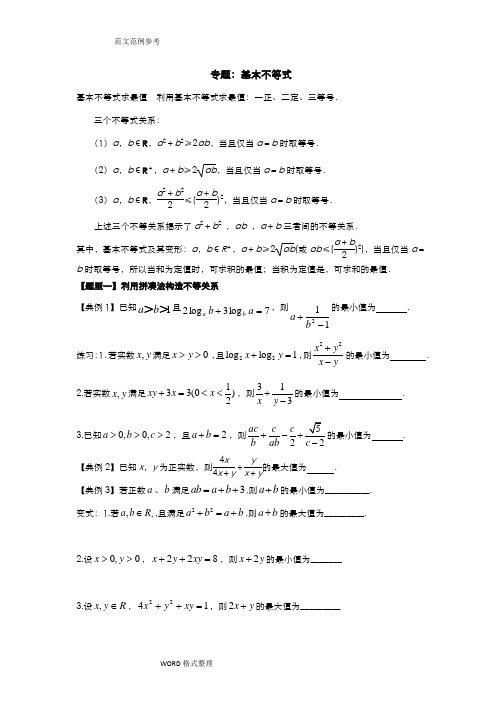 专题_基本不等式常见题型归纳(学生版)