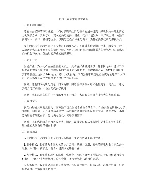 影视公司创业运营计划书