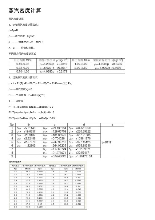 蒸汽密度计算