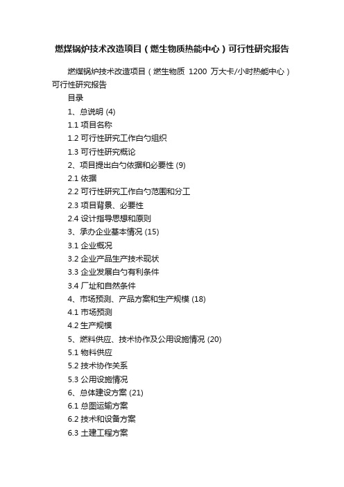 燃煤锅炉技术改造项目（燃生物质热能中心）可行性研究报告