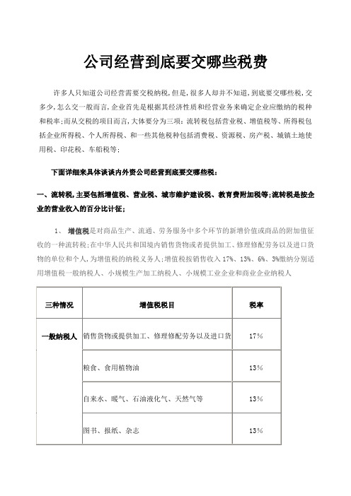 公司经营到底要交哪些税费