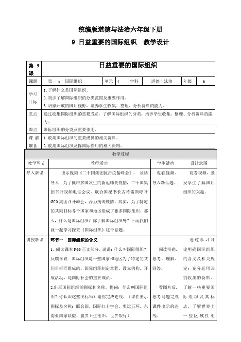 部编版小学六年级下册道德与法治第9课《日益重要的国际组织》