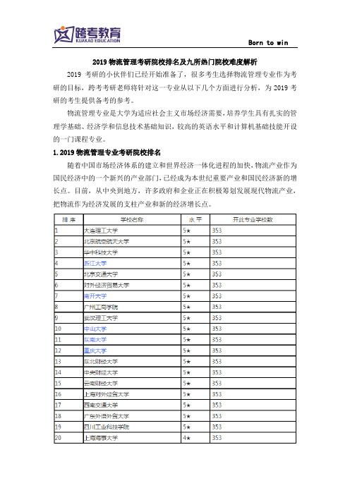 2019物流管理考研九所热门院校难度解析,写给备考中的你