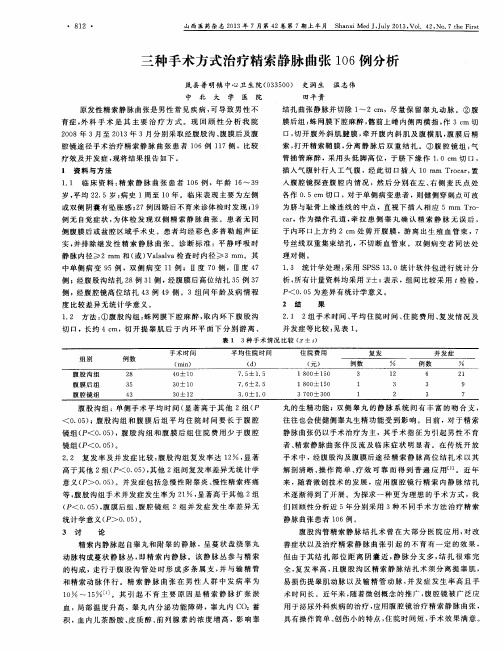 三种手术方式治疗精索静脉曲张106例分析