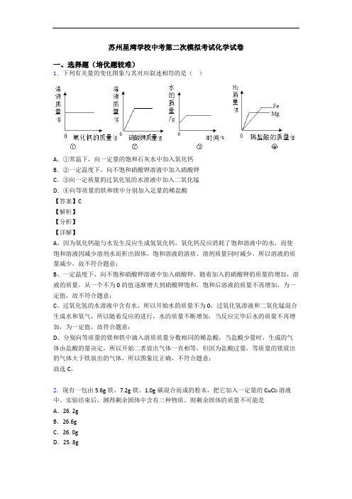 苏州星湾学校中考第二次模拟考试化学试卷